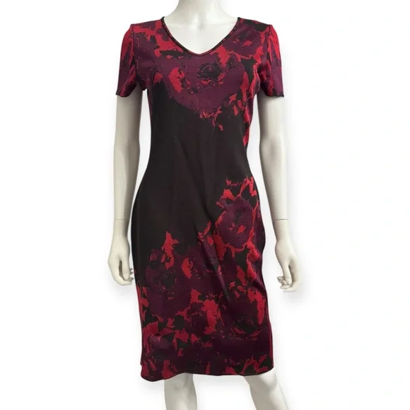 ST JOHN $1195 Retail Cosmo Geranium Caviar Floral Knit Dress, Size 4